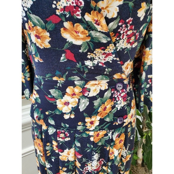 Vintage Mondo Blue Floral V-Neck Long Sleeve Casual Knee Length Dress Size 2X - Picture 3 of 11